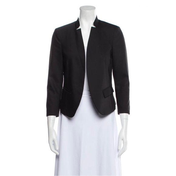 ❗️CLEAROUT❗️REBECCA TAYLOR* black collarless zippered pockets BLAZER - XS fit - Picture 2 of 9